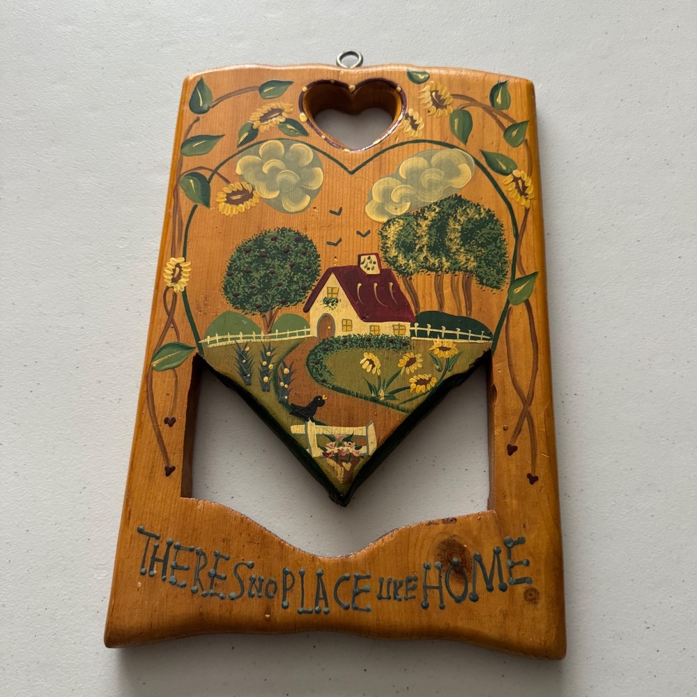 Cottagecore Vintage Granny Hand Painted Wood Plaque There's No Place Like Home